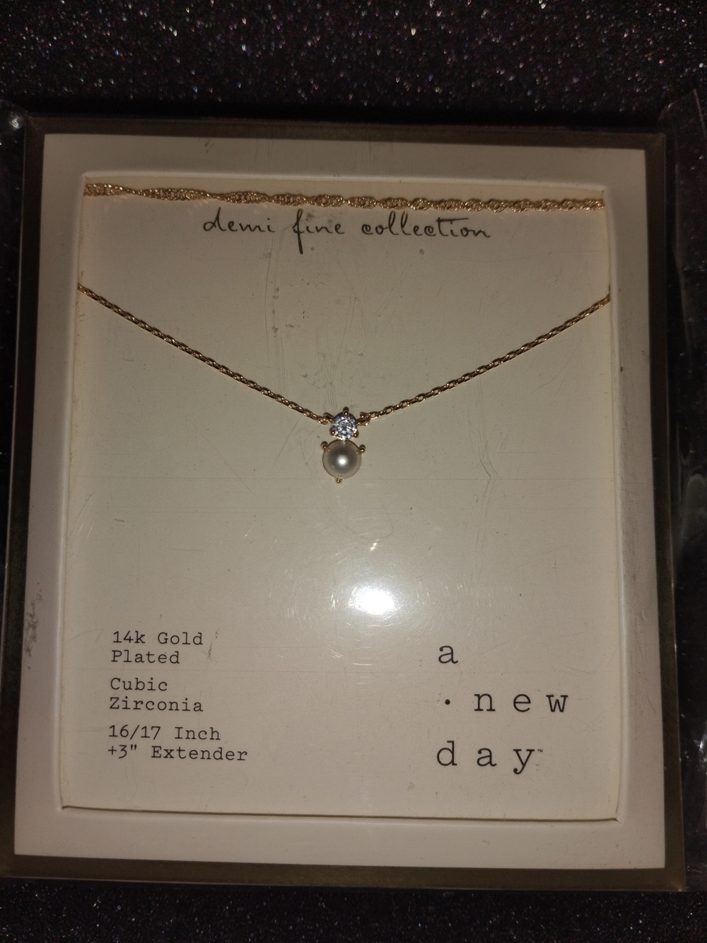 a new day Gold-Plated Pearl Pendant Necklace and Crystal Hoop Earrings Set - Picture 2 of 6
